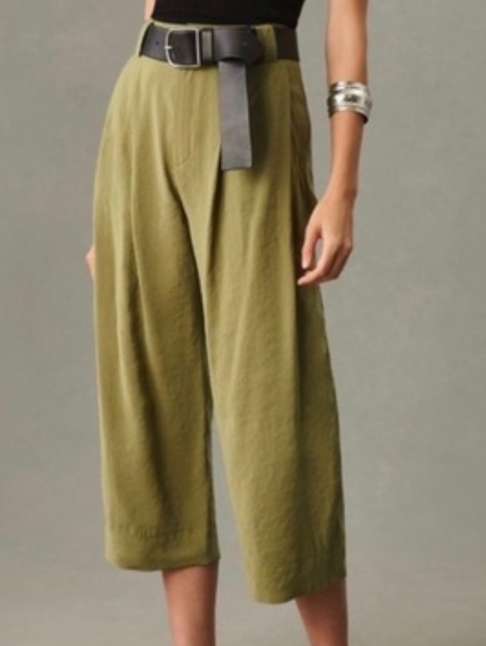 Anthropologie Olive MODAL Cropped Wide-Leg Trousers